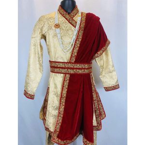 Nepali Boys Marriage Ceremony Dress Daura Surwal Dhaka topi Belt Khukuri Sawl Shoe Set